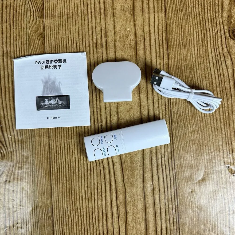 Flame Fireplace Aroma Diffuser LED Humidifier w/ Remote + 3 Essential Oils USB